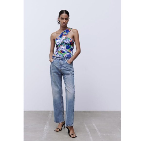 NWT - Zara Floral Asymmetrical Bodysuit - Picture 5 of 9